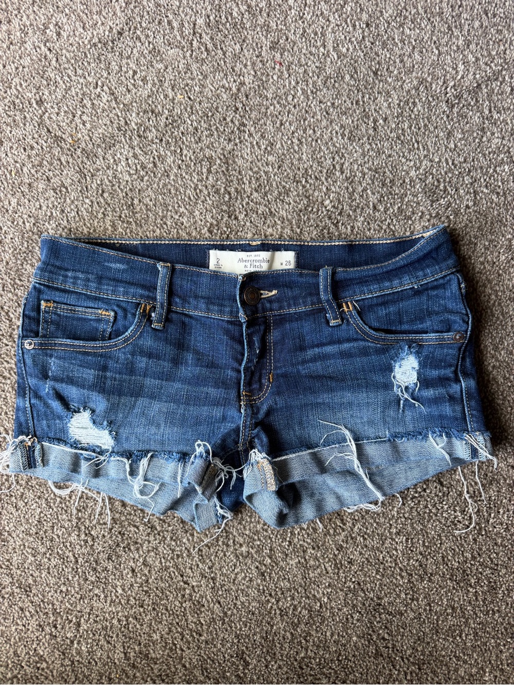Abercrombie & Fitch Dark Blue Distressed Denim Cutoff Shorts